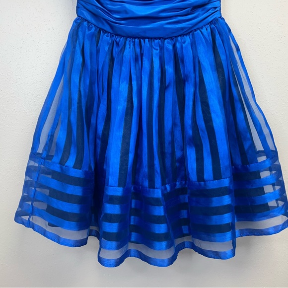 Betsey Johnson Size 6 Vibrant Blue Satin Dress Fit & Flare 80s 90s Hoco Prom - Picture 4 of 13